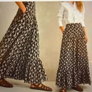 ME+EM Cotton Silk Blend Black Gingko Leaf Print Maxi Skirt NWT
